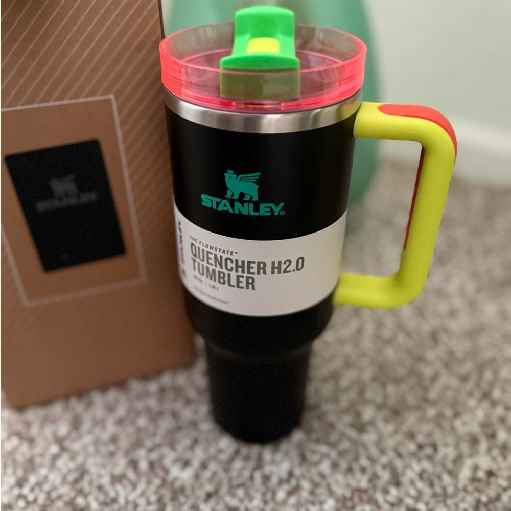 Stanley Black Tumbler with Neon Yellow Handle